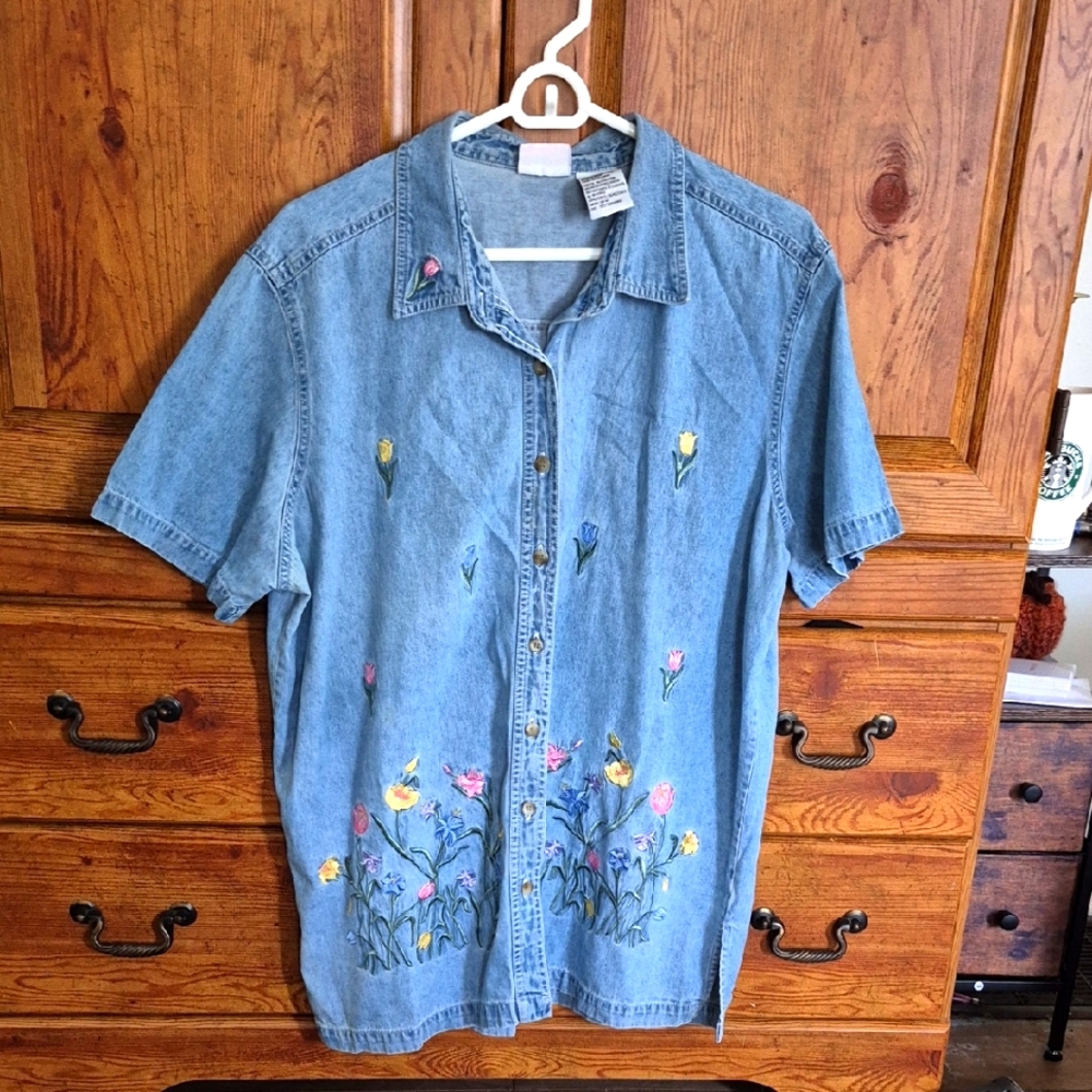 Bobbie Brooks Embroidered Denim Shirt 14W 16W